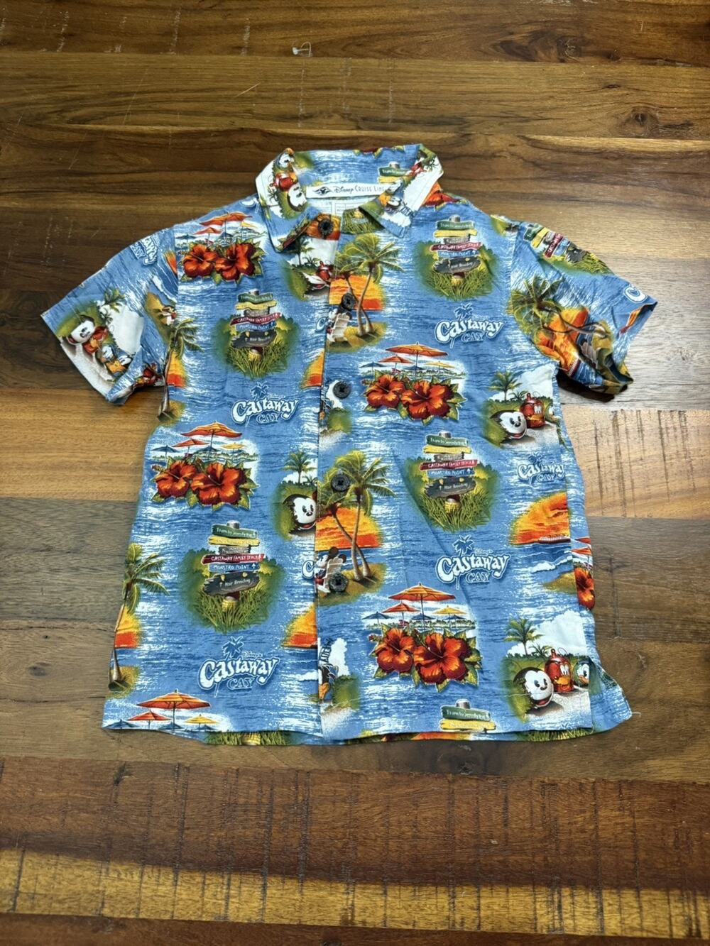 Disney CRUISE LINE Castaway Cay Hawaiian Shirt Boys XSmall
